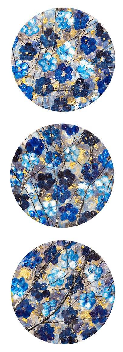 Blue Blossom - Triptych - Original - SOLD by artist Becky Smith - Wyecliffe Galleries