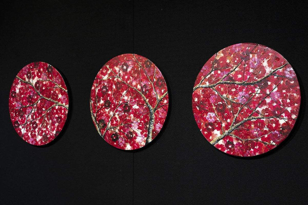 Crimson Blossom Set - Original - SOLD by artist Becky Smith - Wyecliffe Galleries