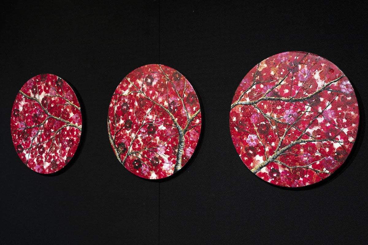 Crimson Blossom Set - Original - SOLD by artist Becky Smith - Wyecliffe Galleries
