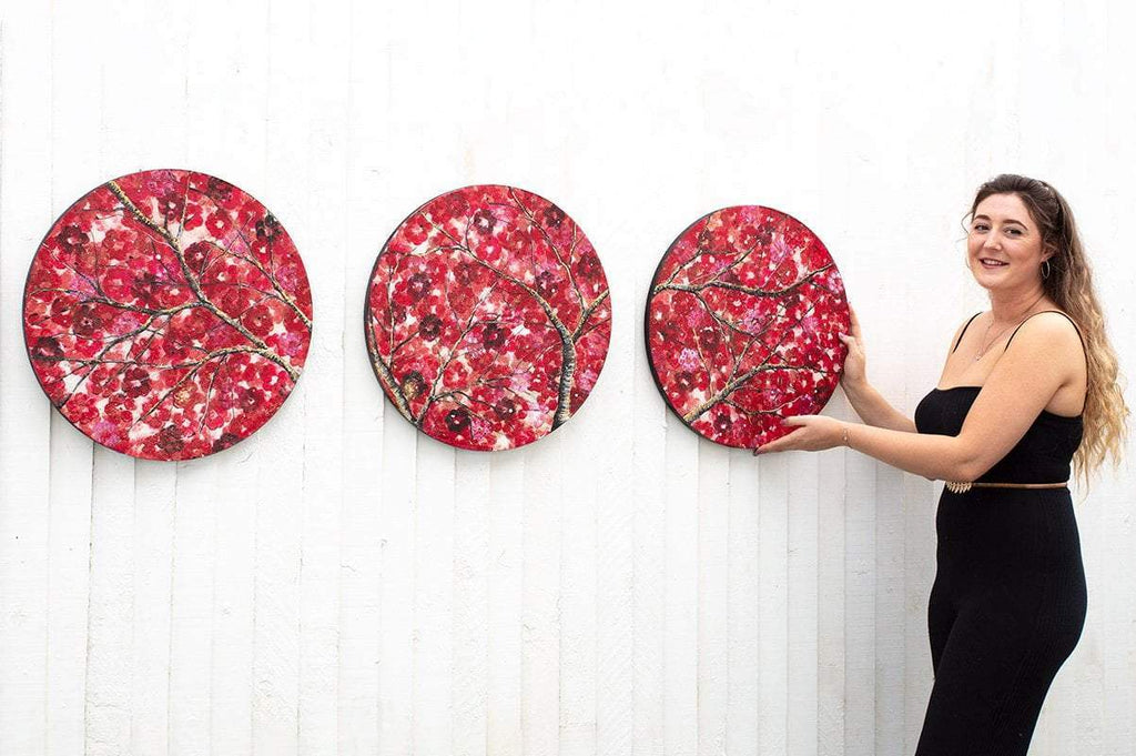 Crimson Blossom Set - Original - SOLD by artist Becky Smith - Wyecliffe Galleries