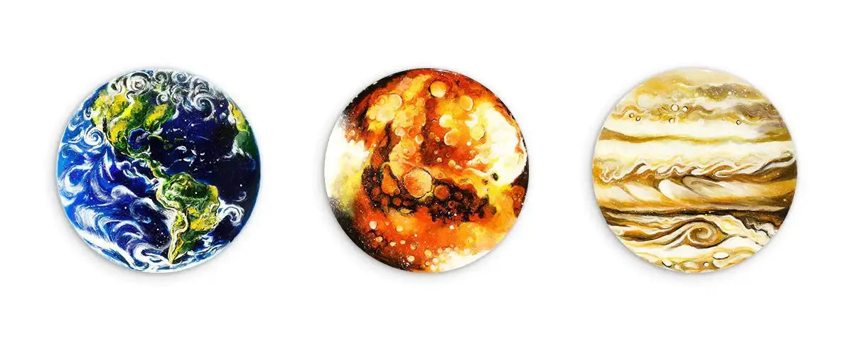 Earth, Mars and Jupiter Set - Original - SOLD by artist Becky Smith - Wyecliffe Galleries