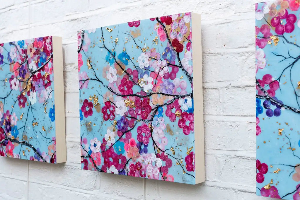 Sakura in Bloom Triptych - Original - SOLD by artist Becky Smith - Wyecliffe Galleries