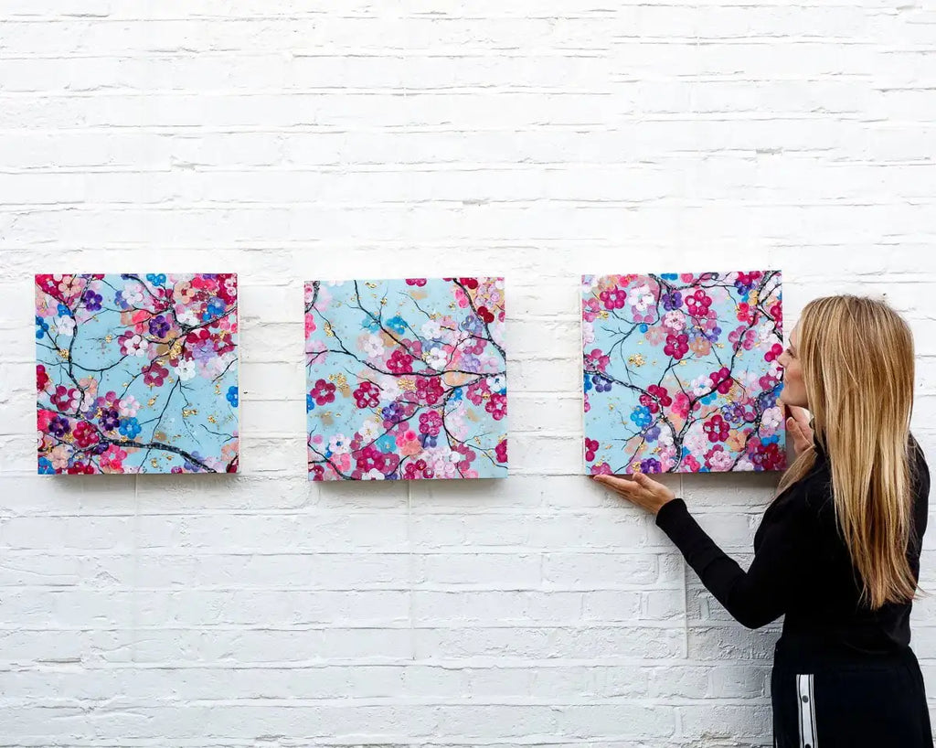 Sakura in Bloom Triptych - Original - SOLD by artist Becky Smith - Wyecliffe Galleries