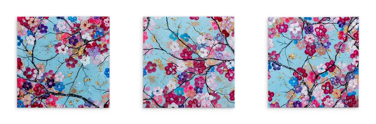 Sakura in Bloom Triptych - Original - SOLD by artist Becky Smith - Wyecliffe Galleries