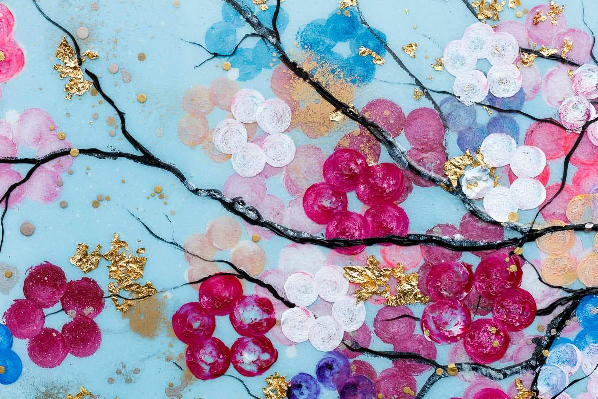 Sakura in Bloom Triptych - Original - SOLD by artist Becky Smith - Wyecliffe Galleries