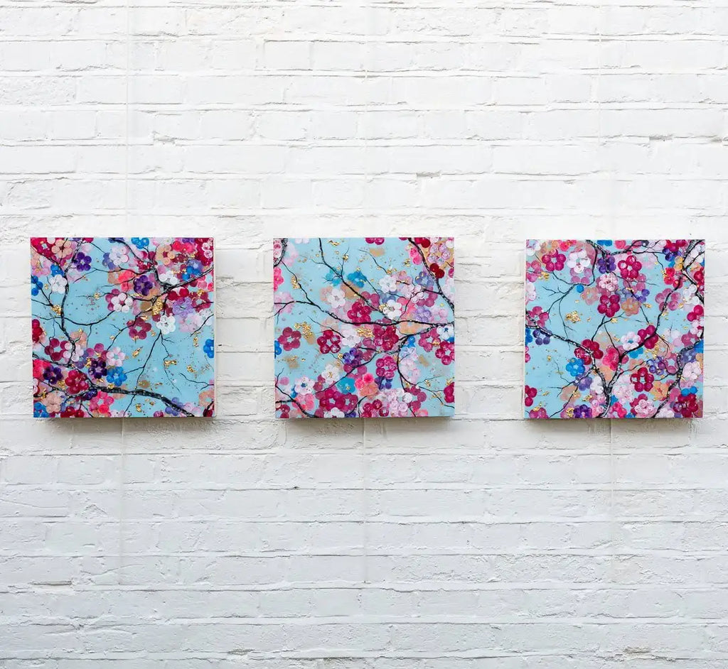 Sakura in Bloom Triptych - Original - SOLD by artist Becky Smith - Wyecliffe Galleries