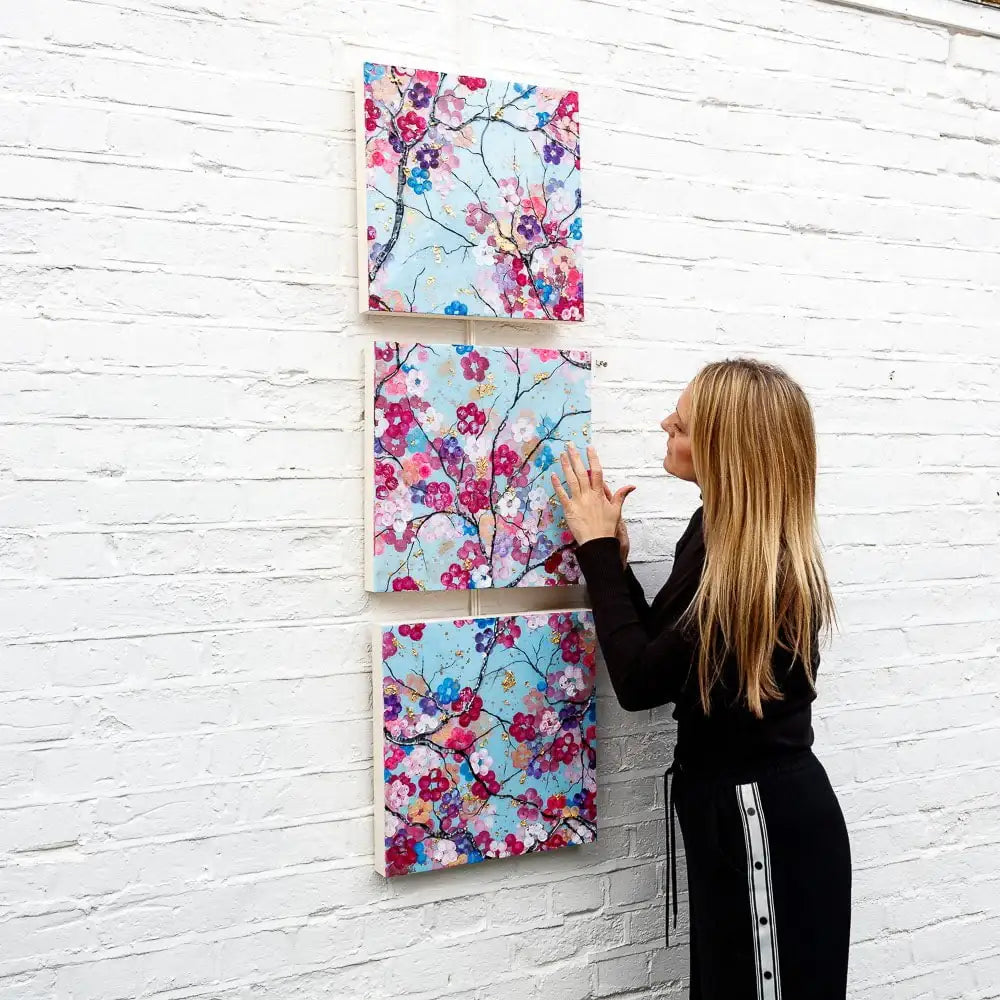 Sakura in Bloom Triptych - Original - SOLD by artist Becky Smith - Wyecliffe Galleries