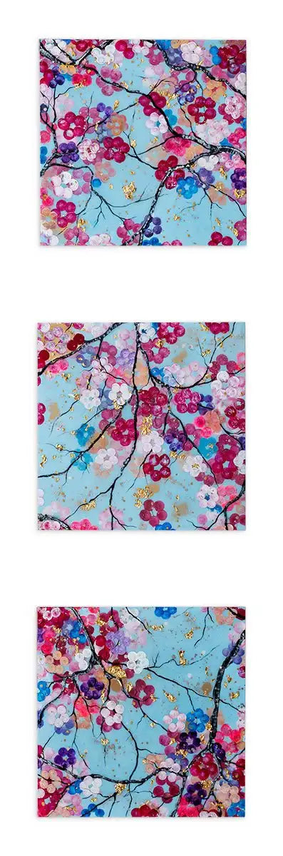 Sakura in Bloom Triptych - Original - SOLD by artist Becky Smith - Wyecliffe Galleries