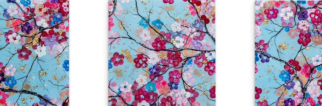 Sakura in Bloom Triptych - Original - SOLD by artist Becky Smith - Wyecliffe Galleries