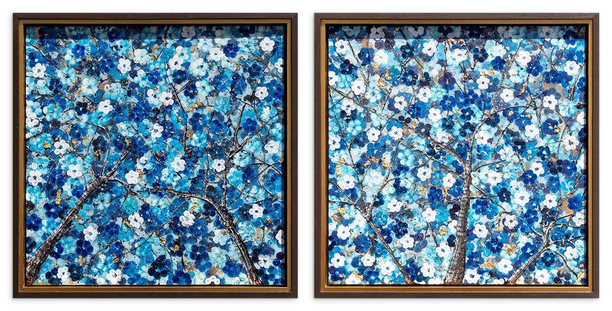 Sapphire Blossom - Diptych SET - Original - SOLD by artist Becky Smith - Wyecliffe Galleries