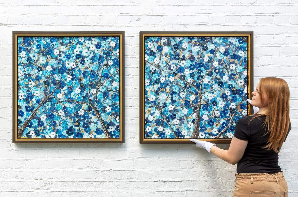 Sapphire Blossom - Diptych SET - Original - SOLD by artist Becky Smith - Wyecliffe Galleries
