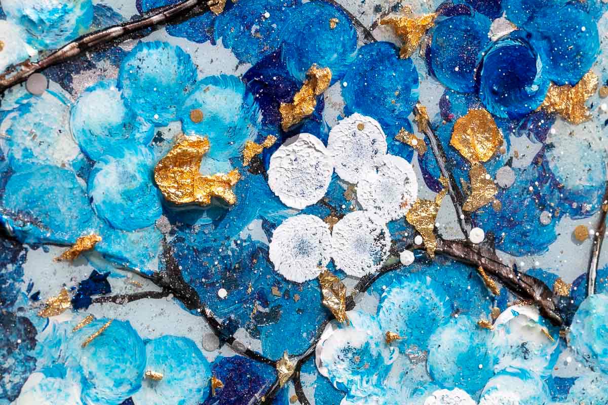 Sapphire Blossom - Diptych SET - Original - SOLD by artist Becky Smith - Wyecliffe Galleries