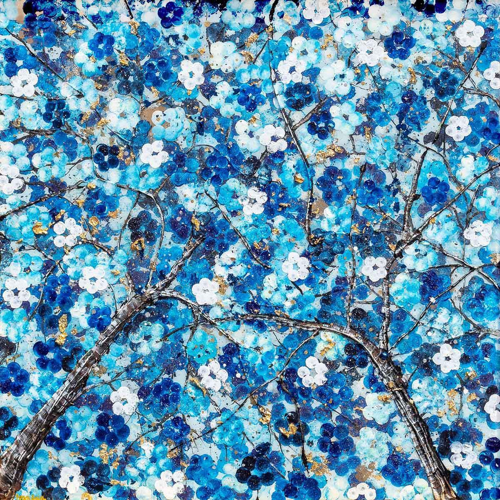 Sapphire Blossom - Diptych SET - Original - SOLD by artist Becky Smith - Wyecliffe Galleries