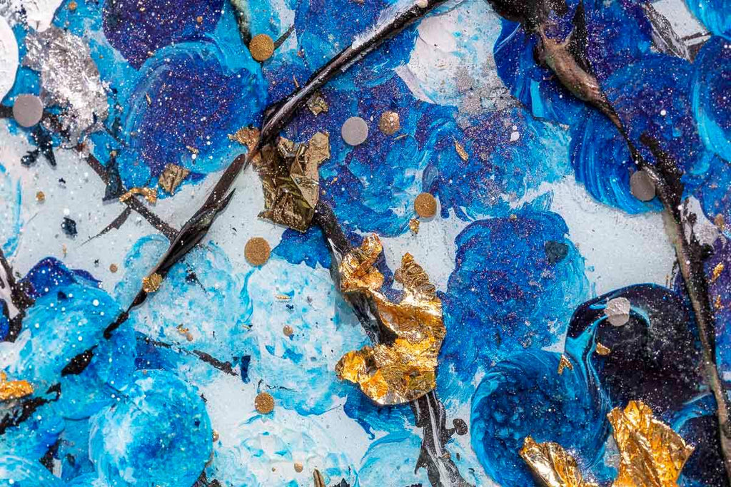 Sapphire Blossom - Diptych SET - Original - SOLD by artist Becky Smith - Wyecliffe Galleries