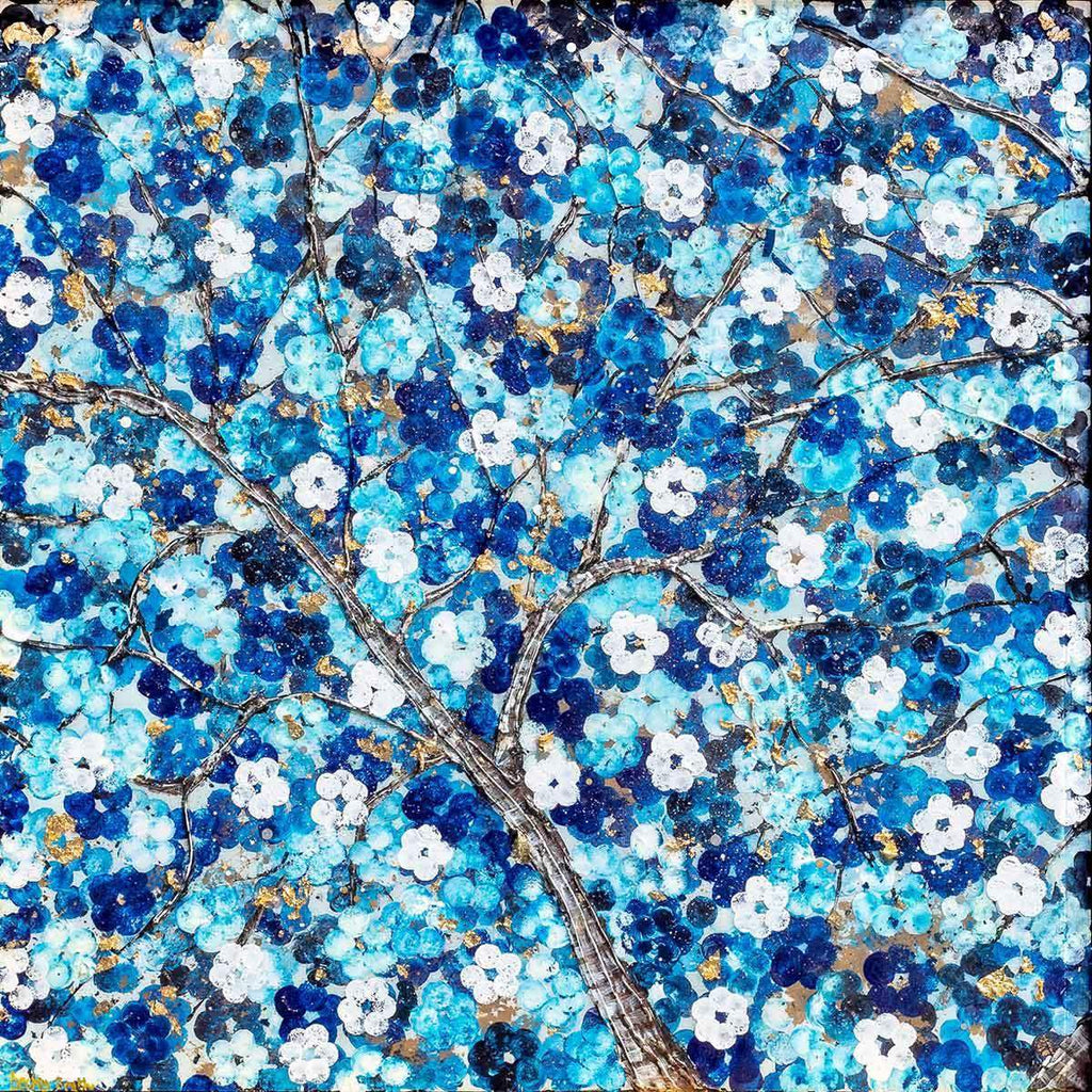 Sapphire Blossom I - Original - SOLD by artist Becky Smith - Wyecliffe Galleries