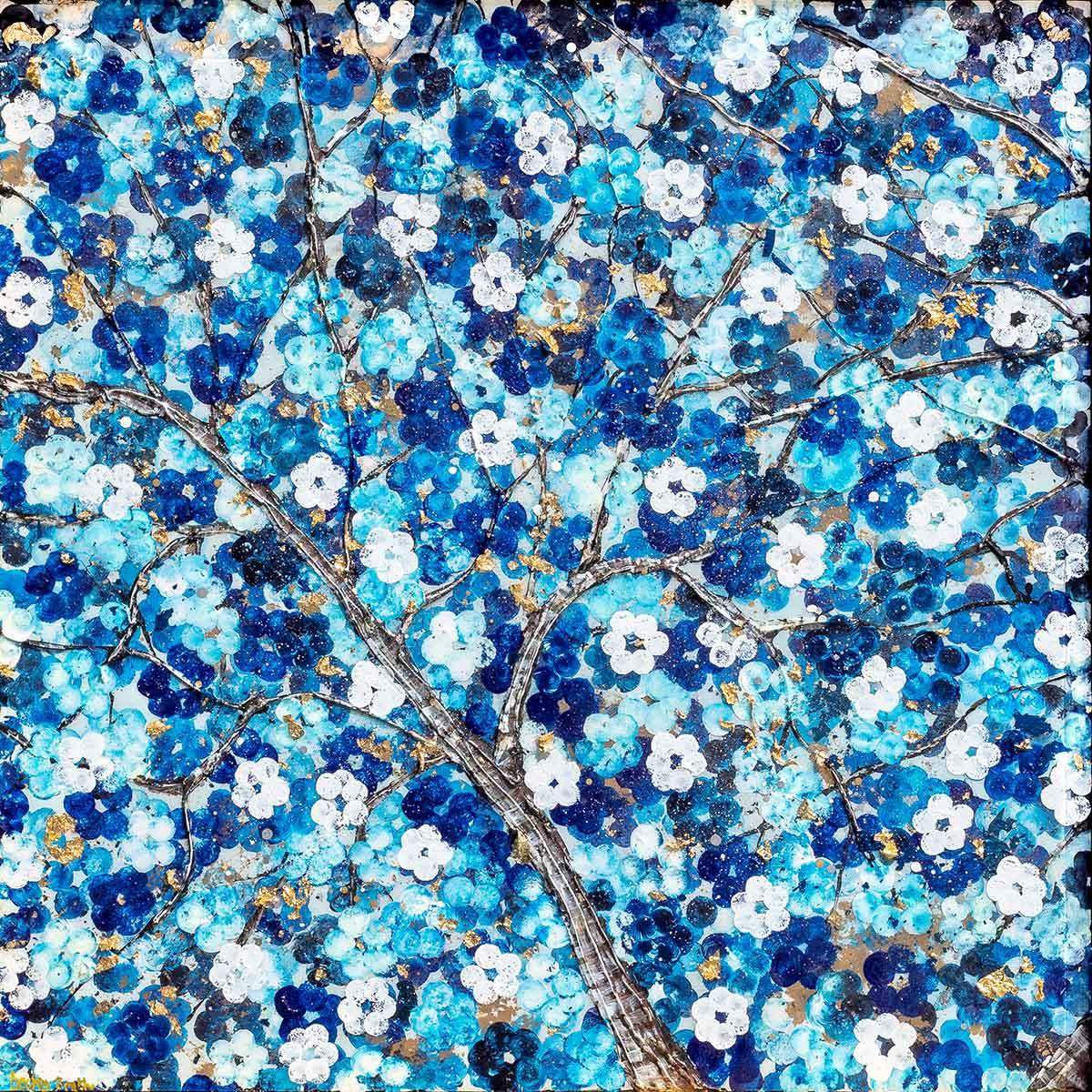 Sapphire Blossom I - Original - SOLD by artist Becky Smith - Wyecliffe Galleries