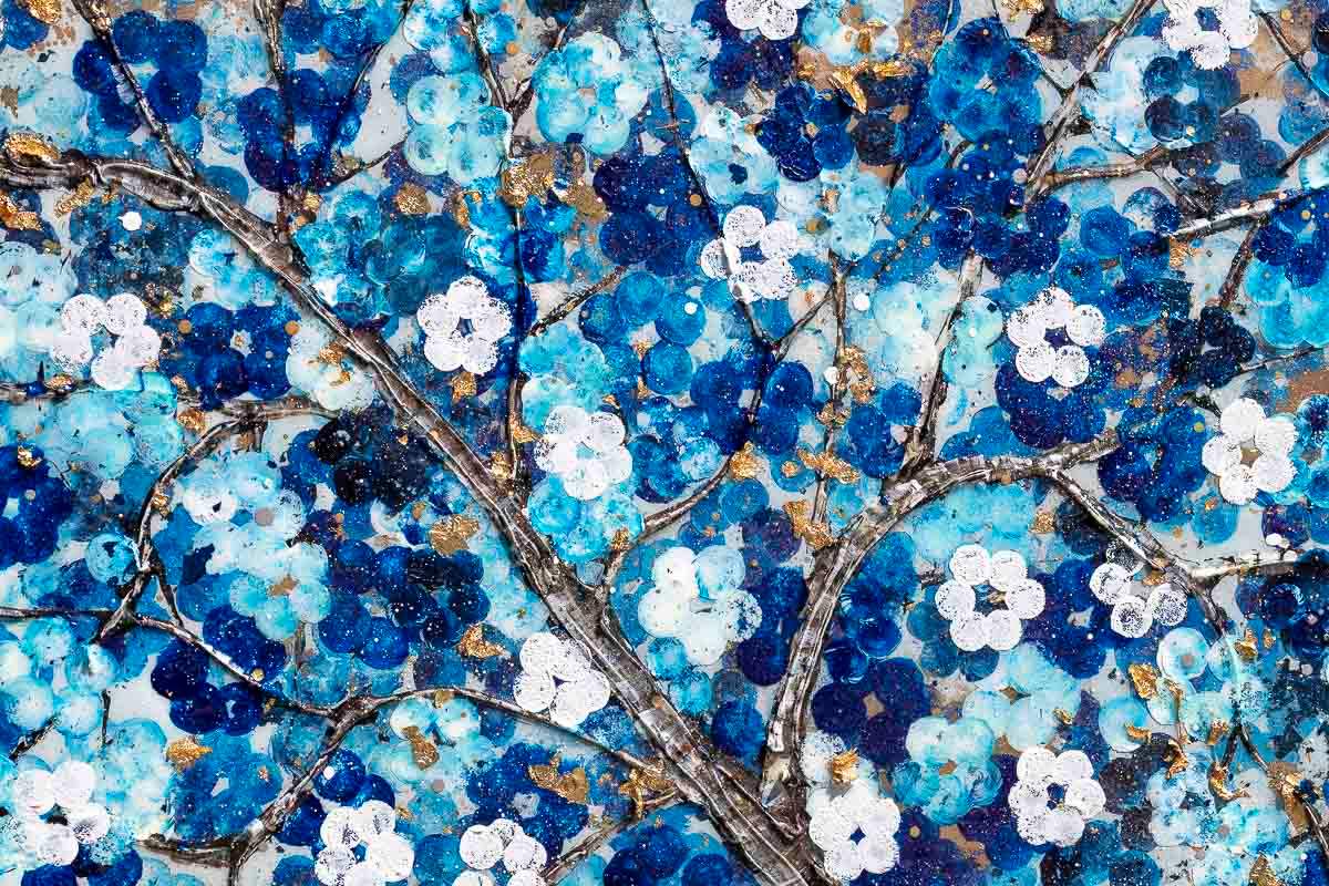 Sapphire Blossom I - Original - SOLD by artist Becky Smith - Wyecliffe Galleries