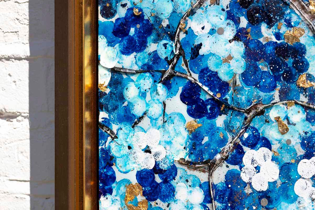 Sapphire Blossom I - Original - SOLD by artist Becky Smith - Wyecliffe Galleries