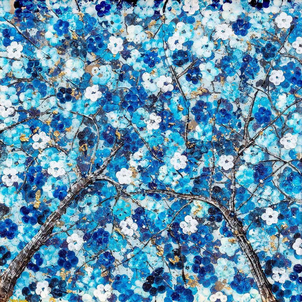 Sapphire Blossom II - Original - SOLD by artist Becky Smith - Wyecliffe Galleries