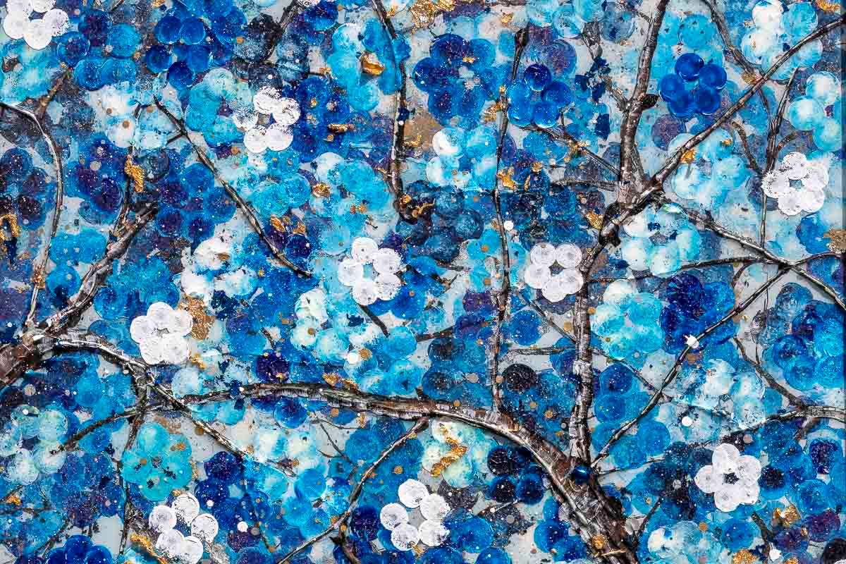 Sapphire Blossom II - Original - SOLD by artist Becky Smith - Wyecliffe Galleries