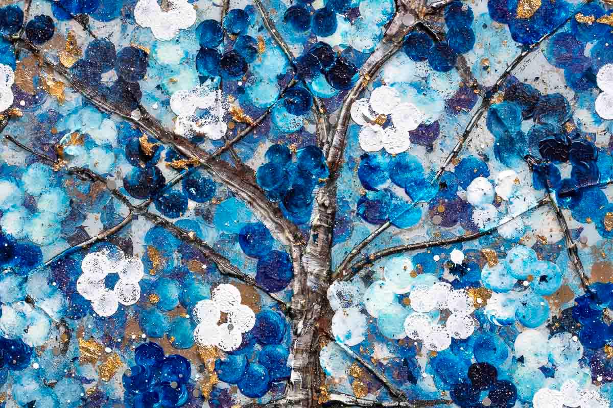 Sapphire Blossom III - Original - SOLD by artist Becky Smith - Wyecliffe Galleries