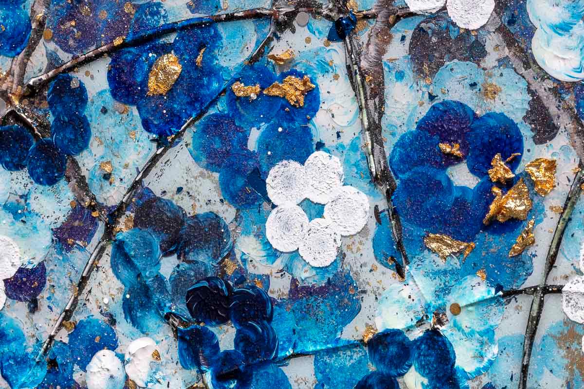 Sapphire Blossom III - Original - SOLD by artist Becky Smith - Wyecliffe Galleries