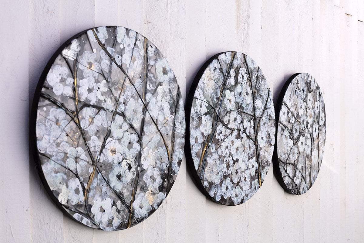 Winter in Bloom - Triptych - Original - SOLD by artist Becky Smith - Wyecliffe Galleries