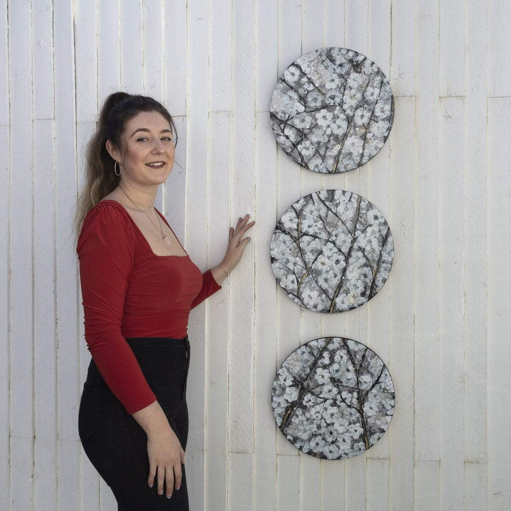 Winter in Bloom - Triptych - Original - SOLD by artist Becky Smith - Wyecliffe Galleries