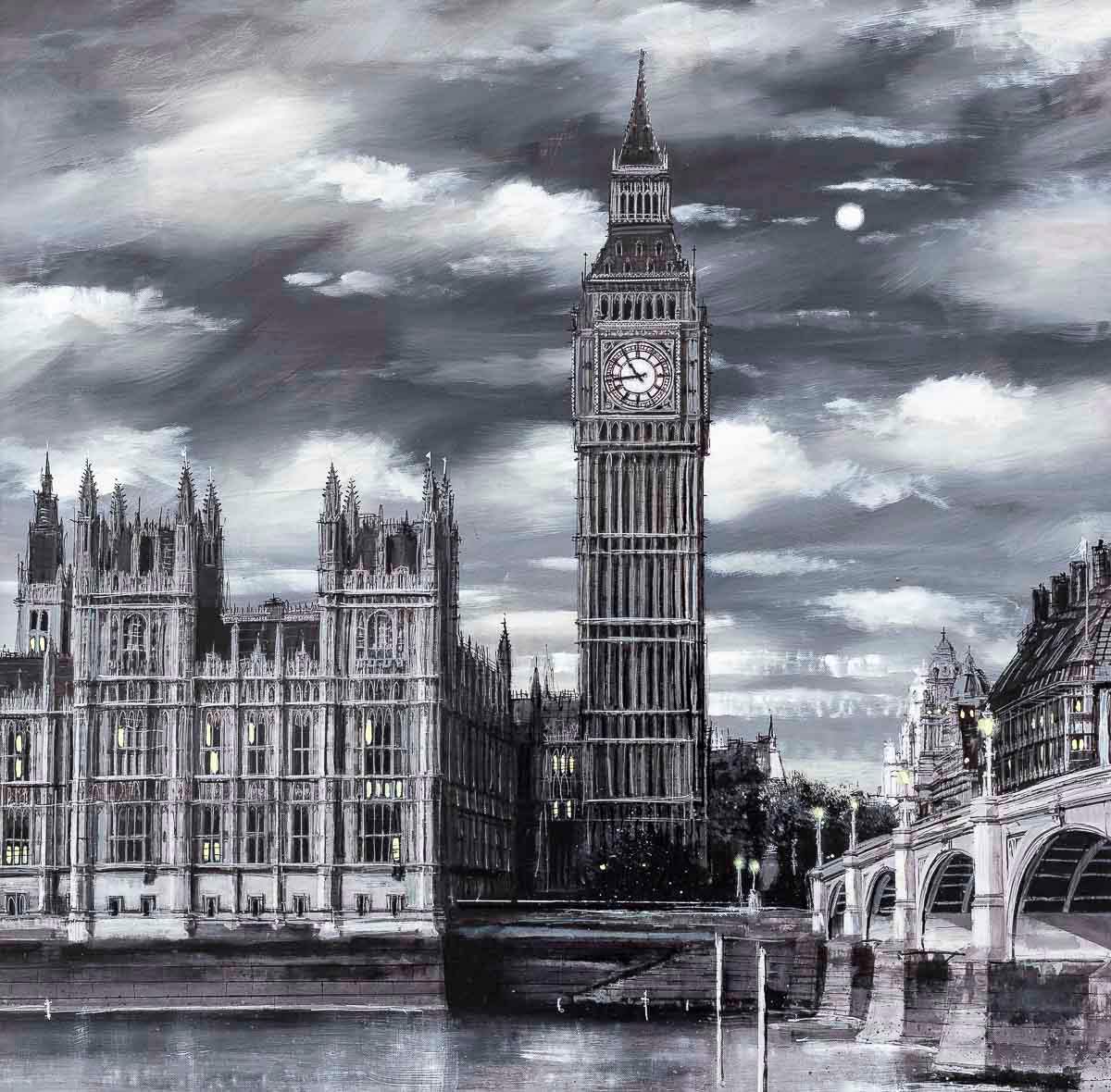 Moonlight Over Westminster - Original by artist Ben Wainwright - Wyecliffe Galleries