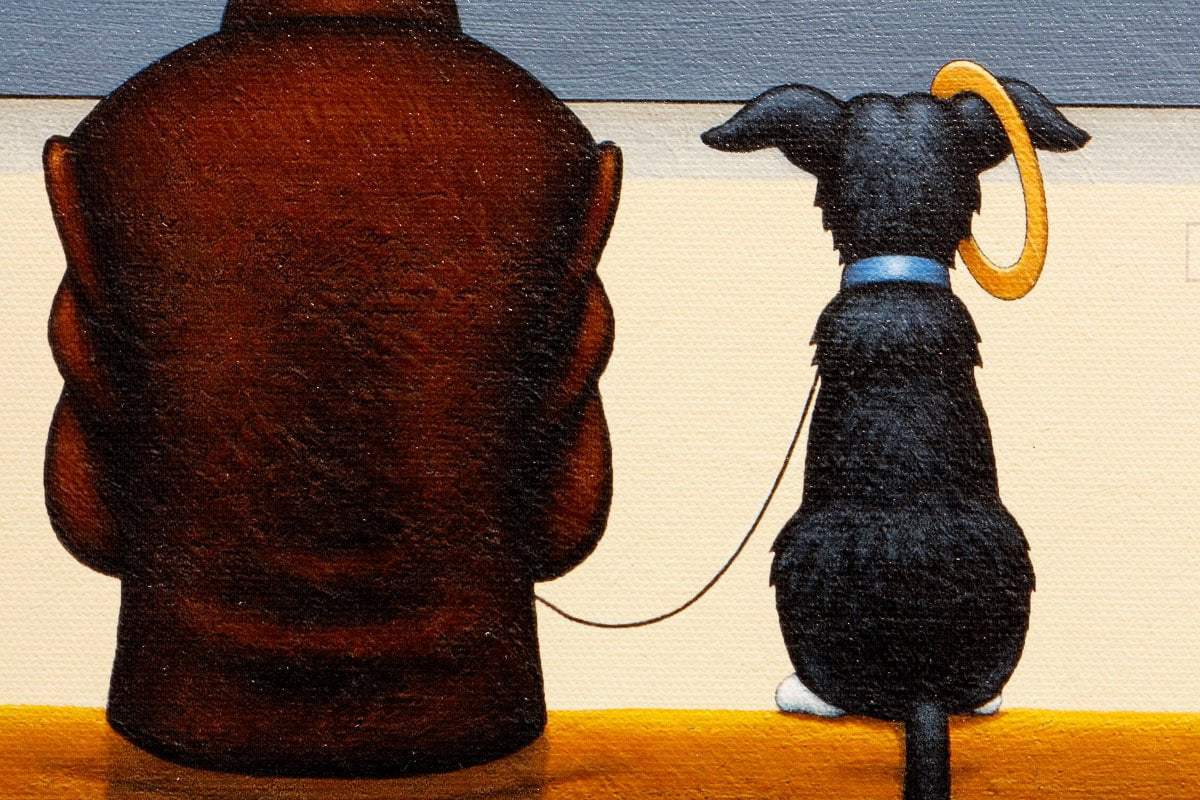 Dog With a Frisbee Earring - SOLD by artist Chris Chapman - Wyecliffe Galleries
