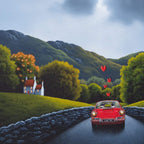 A Little Red Coupe - Original - SOLD by artist David Renshaw - Wyecliffe Galleries