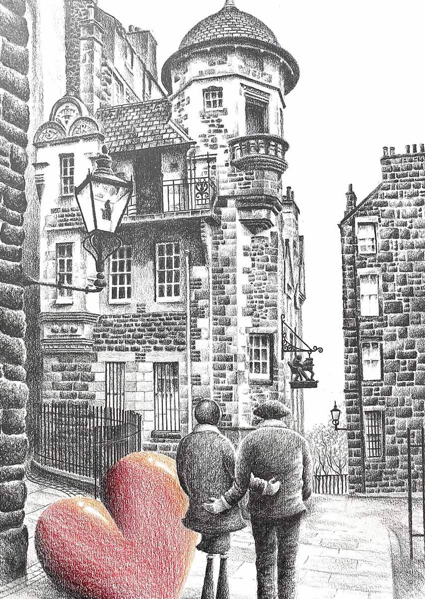 Celebrating Hogmanay Together Sketch - Original - SOLD by artist David Renshaw - Wyecliffe Galleries