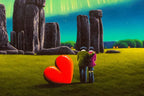 Lights Above Stonehenge - Original - SOLD by artist David Renshaw - Wyecliffe Galleries