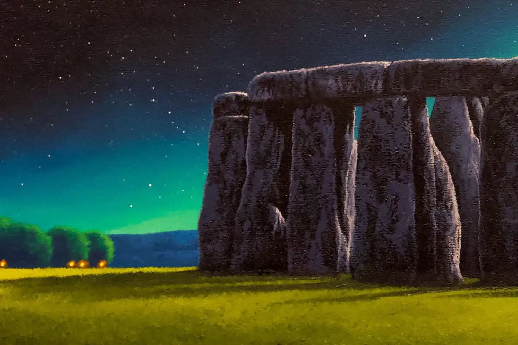 Lights Above Stonehenge - Original - SOLD by artist David Renshaw - Wyecliffe Galleries