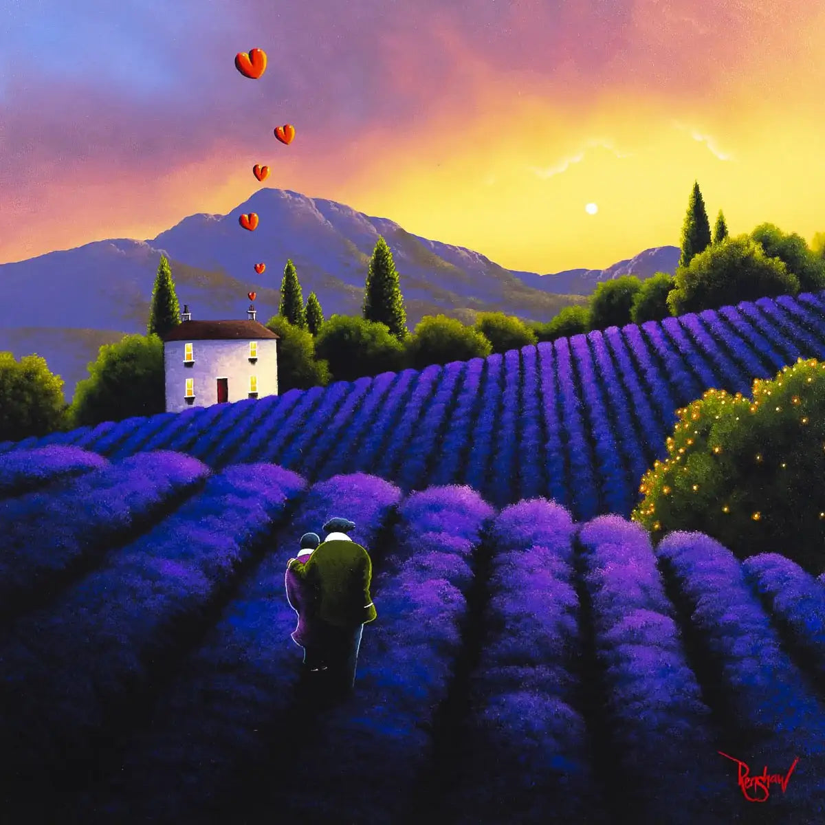 Love in the Lavender Fields - Original - SOLD by artist David Renshaw - Wyecliffe Galleries