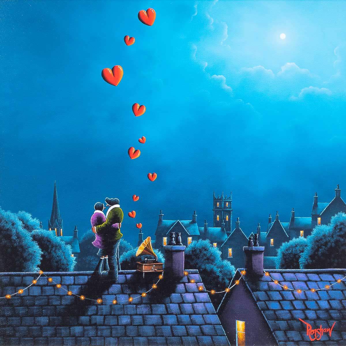 The Rooftop Rendezvous - Original - SOLD by artist David Renshaw - Wyecliffe Galleries