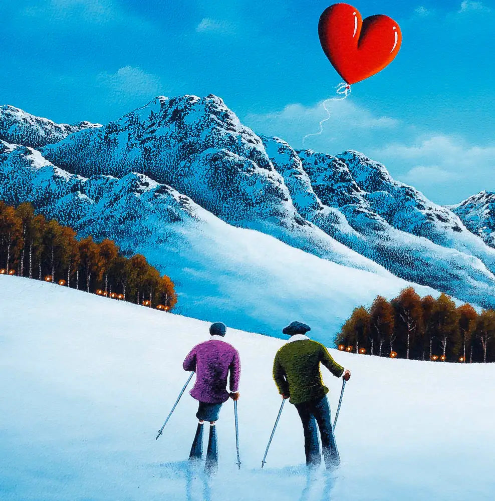 Ski Slope Lovers - Original - SOLD by artist David Renshaw - Wyecliffe Galleries