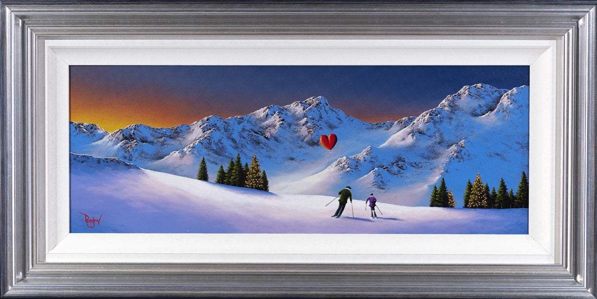 Skiing at Sunset - Original - SOLD by artist David Renshaw - Wyecliffe Galleries