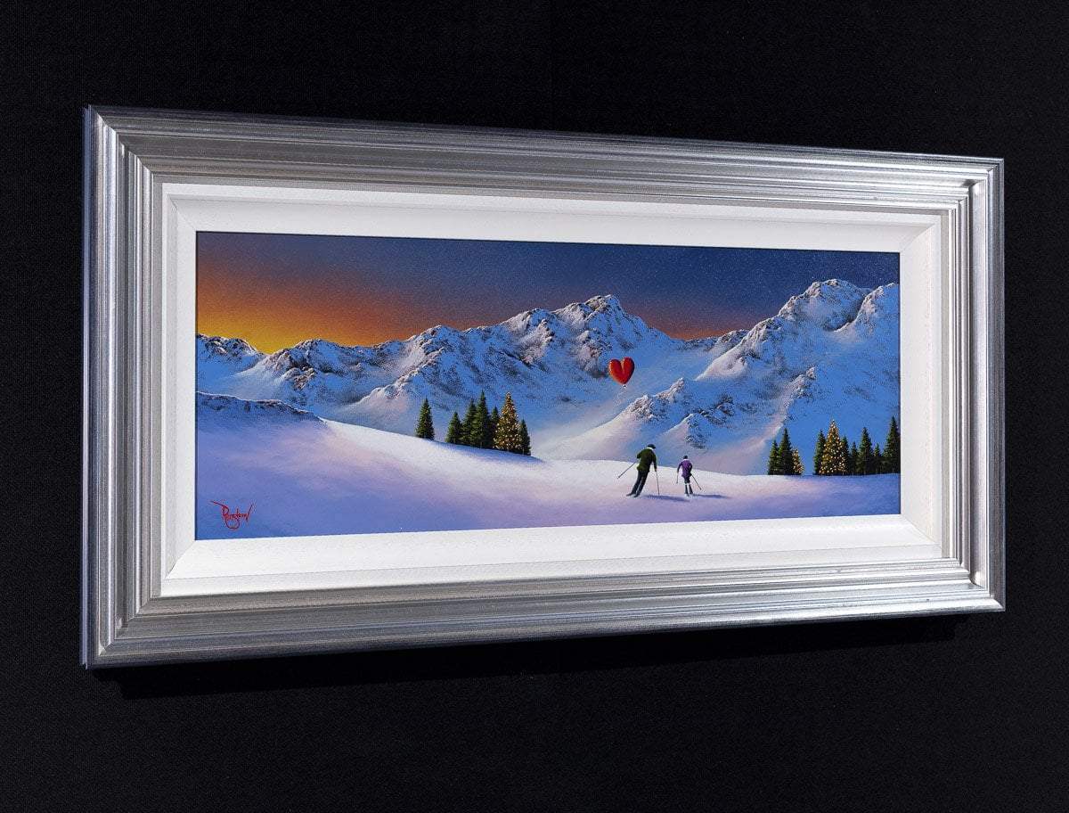 Skiing at Sunset - Original - SOLD by artist David Renshaw - Wyecliffe Galleries