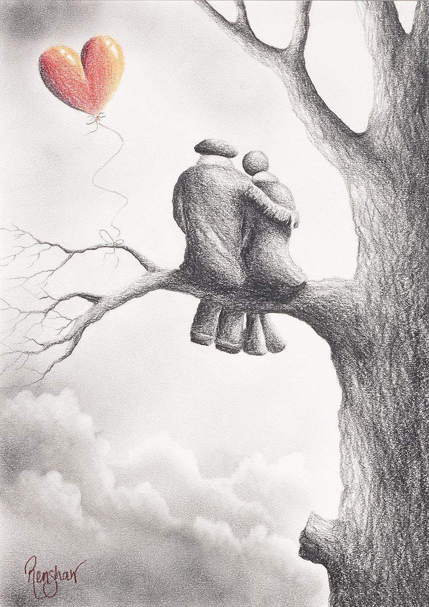 Up In The Clouds - Sketch - SOLD by artist David Renshaw - Wyecliffe Galleries