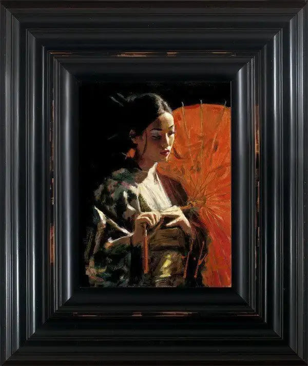 Michiko with Red Umbrella - SOLD by artist Fabian Perez - Wyecliffe Galleries