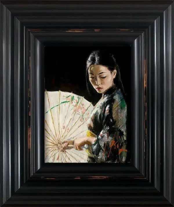 Michiko with White Umbrella- SOLD by artist Fabian Perez - Wyecliffe Galleries
