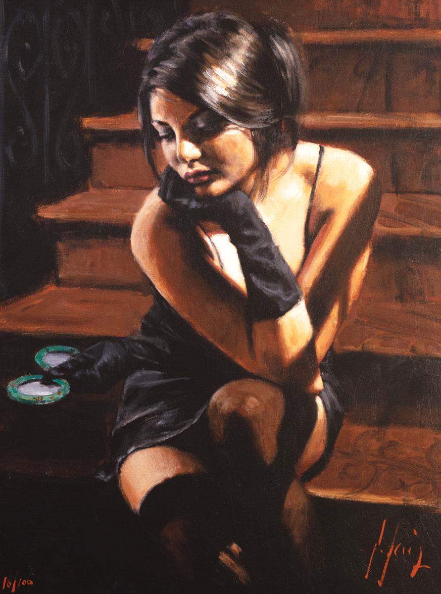Saba On The Stairs Yellow Touch - Edition - SOLD OUT by artist Fabian Perez - Wyecliffe Galleries