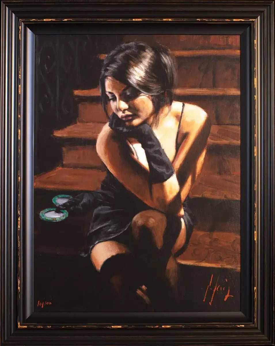 Saba On The Stairs Yellow Touch - Edition - SOLD OUT by artist Fabian Perez - Wyecliffe Galleries