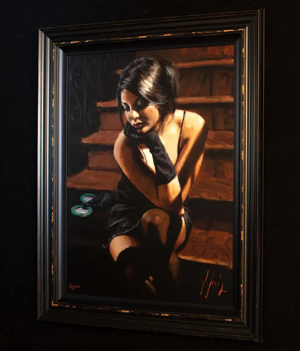 Saba On The Stairs Yellow Touch - Edition - SOLD OUT by artist Fabian Perez - Wyecliffe Galleries