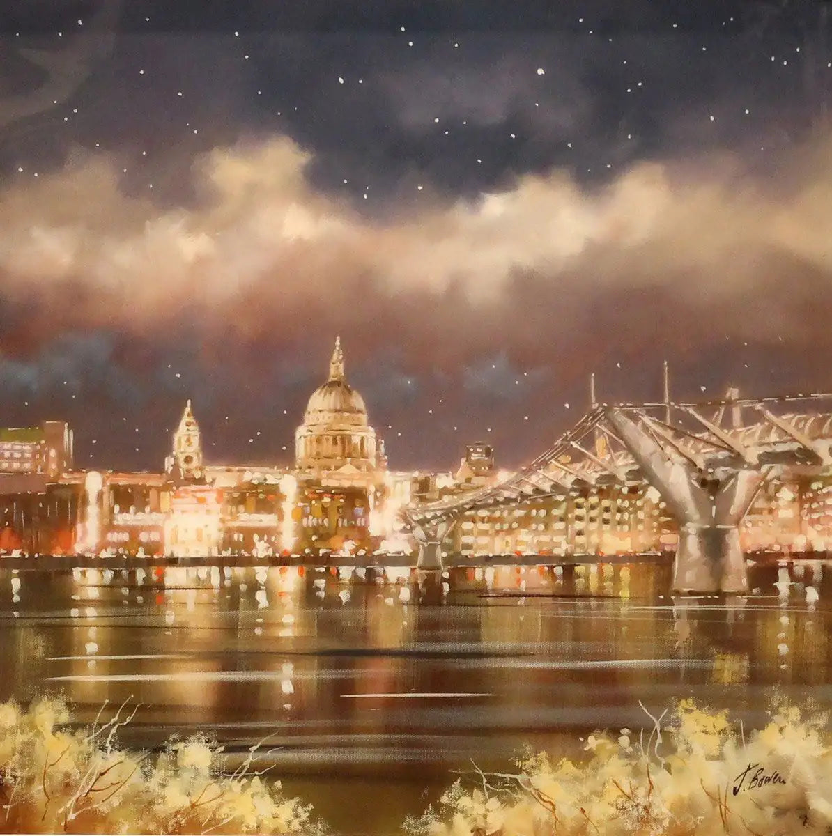Millennium Bridge at Night - Sold by artist Joe Bowen - Wyecliffe Galleries