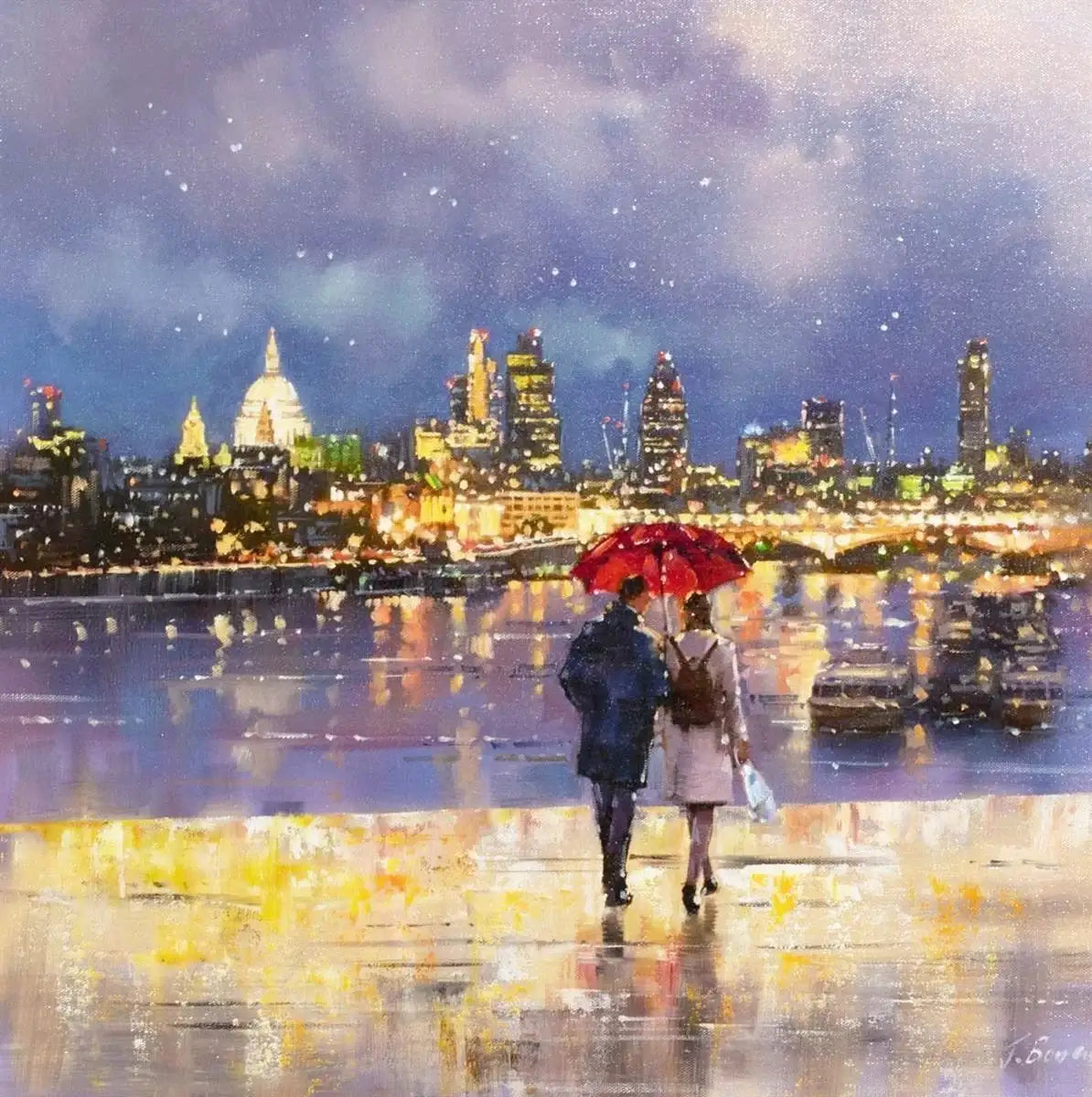 Moonlit Walk - Original - SOLD by artist Joe Bowen - Wyecliffe Galleries