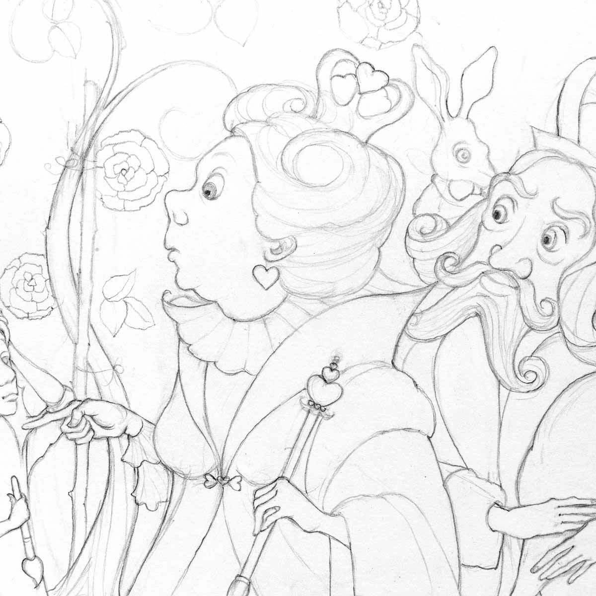 Alice in the Rose Garden - Sketch - SOLD by artist Kerry Darlington - Wyecliffe Galleries