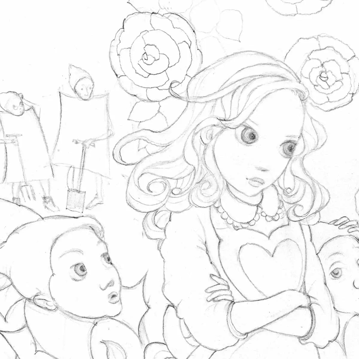 Alice in the Rose Garden - Sketch - SOLD by artist Kerry Darlington - Wyecliffe Galleries