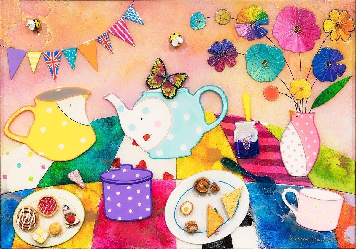 Afternoon Tea at the Jolly Hockysticks Cafe - Original - SOLD by artist Kerry Darlington - Wyecliffe Galleries